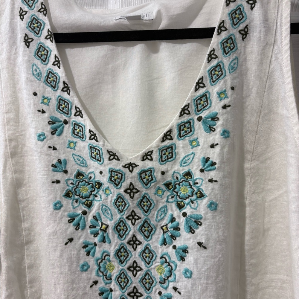J. Jill White sleeveless dress with Blue & brown Embroidery - Picture 6 of 14